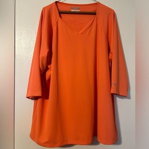 Columbia Women's PFG Omni-Shade Sun Protection 3/4 Sleeve Shirt, Coral/Peach 3XL